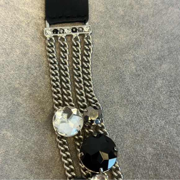 BLACK clear crystal rhinestone clustered multi layered chain ribbon necklace - Picture 7 of 11